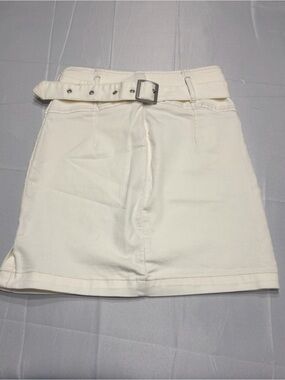 Free People Ivory Belted Mini Skirt Size 4 High Rise Back Zip Pockets Boho